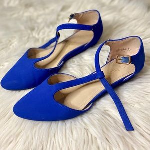 Pointed toe Blue Flats
